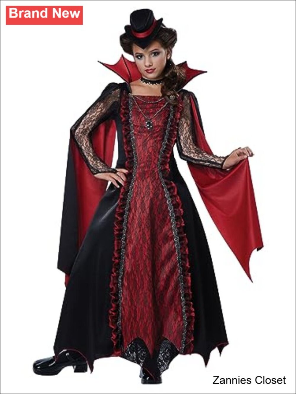 👻 California Costumes Girls Victorian Vampira Costume Dress Hat Pendant